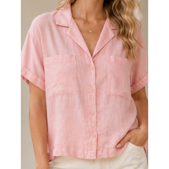 a new day Tops - NWT ANA A New Approach Pink Linen Blend Button Front Camp Shirt Sz M Coastal